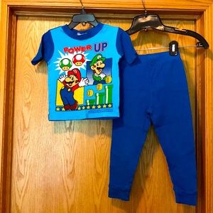 Super Mario Brothers boy’s kids blue size 4 cotton pajamas set pjs GUC